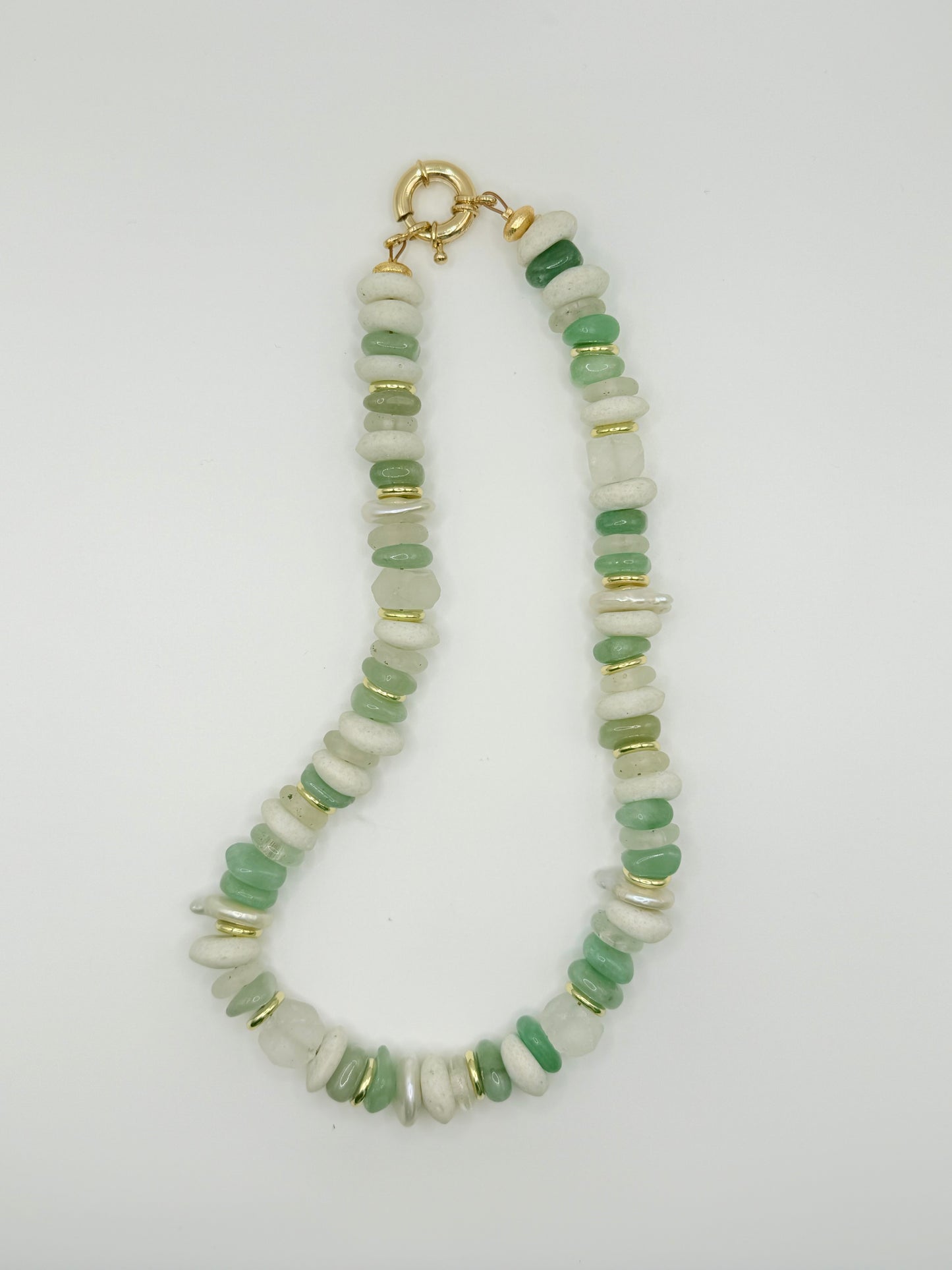 Bold chunky mint beaded necklace with oversized beads, perfect for adding a pop of color.