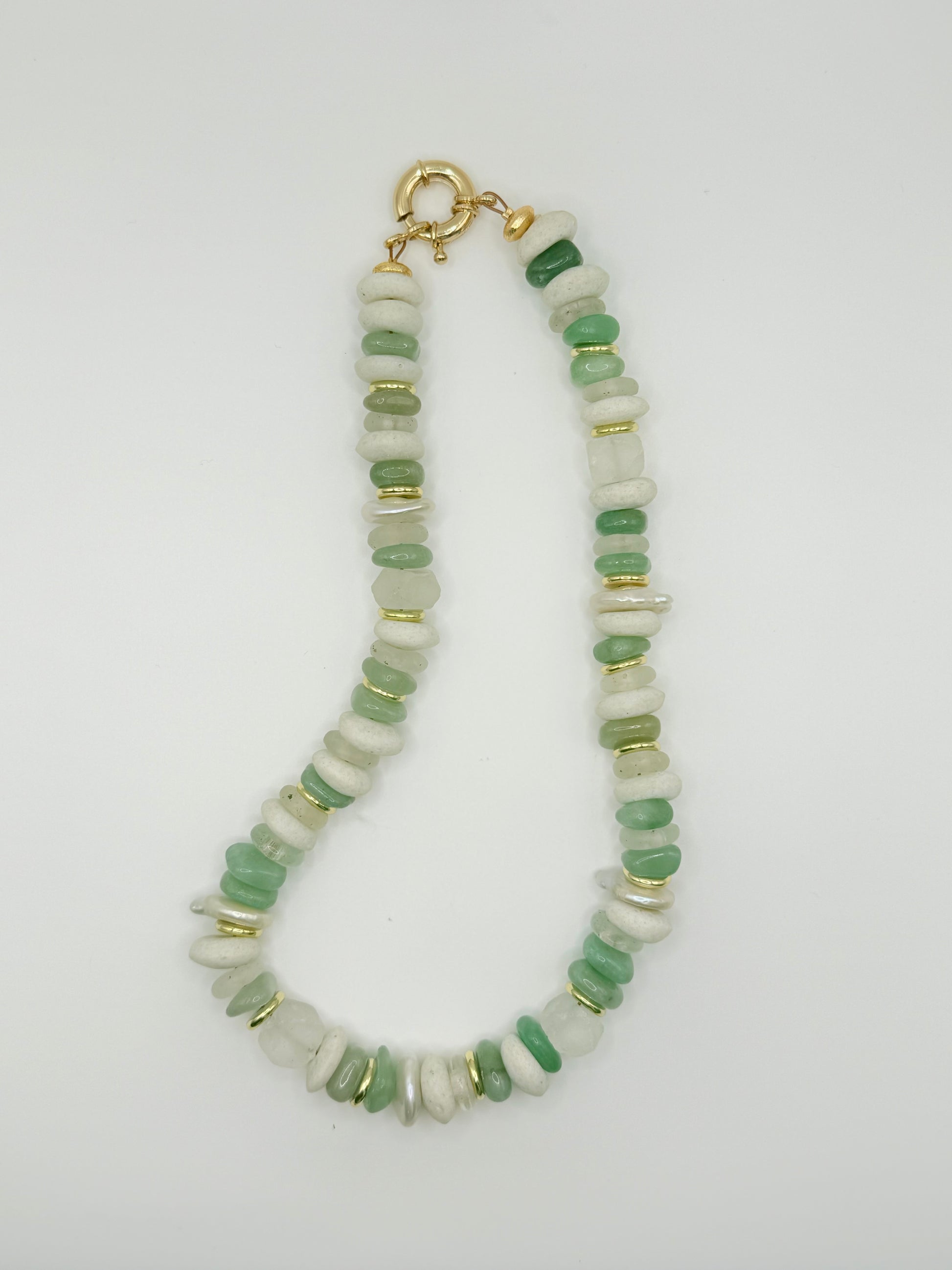 Bold chunky mint beaded necklace with oversized beads, perfect for adding a pop of color.