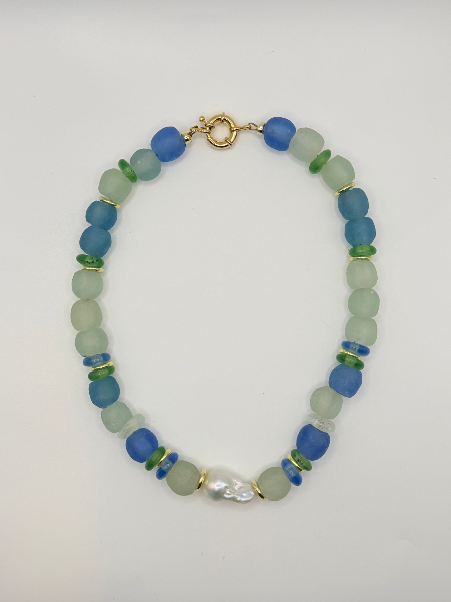 blue/green seaglass stack