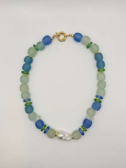 blue/green seaglass stack